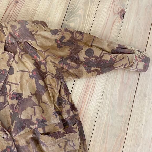 Vintage 80s Novelty Camels Men Fighting War Suede Leather Coat Elegance Boutique - Picture 11 of 15